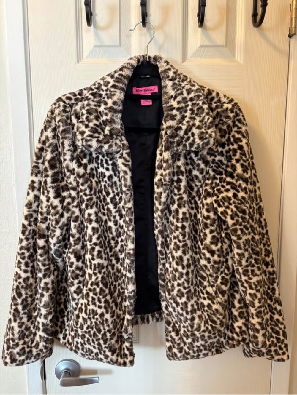 Betsey Johnson Faux Fur Leopard Jacket - Brown and White